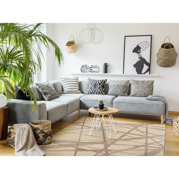 Бежов вълнен килим 100x180 cm Sticks - Agnella-image-1