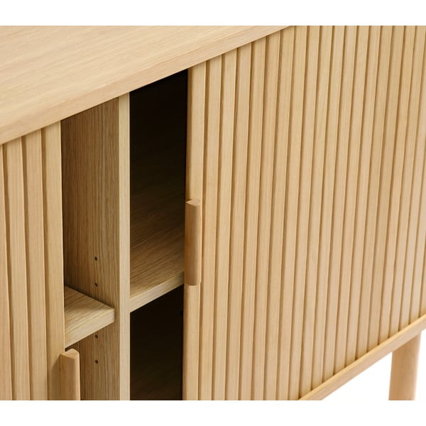 Нисък скрин с дъбов декор и плъзгащи се врати в естествен цвят 76x160 cm Cavo - Unique Furniture-image-1