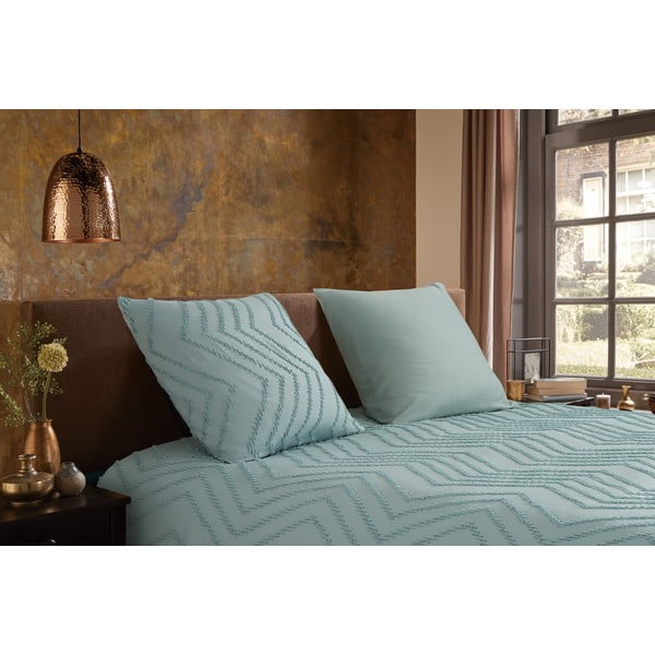 Светлозелено единично удължено спално бельо от микрофибър 140x220 cm Pure Zigzag – Good Morning-image-1