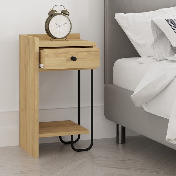 Нощно шкафче в дъбов декор с рафтове в естествен цвят Mercure - Marckeric-image-4