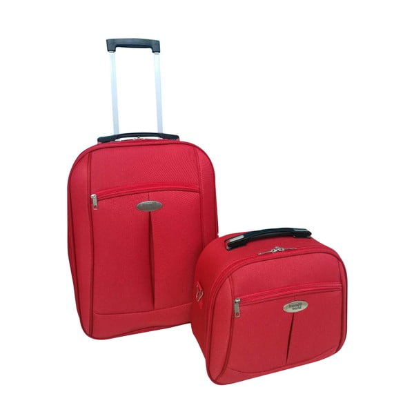 Комплект от червен куфар за пътуване на колелца и козметичен куфар - Travel World
