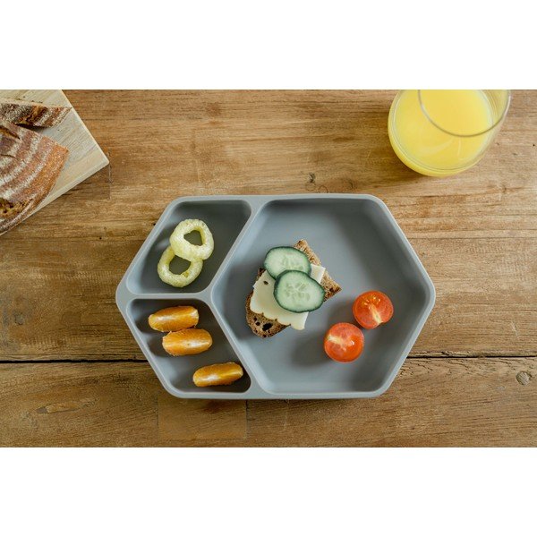 Сива силиконова детска чиния 16x25 cm – Kindsgut-image-1