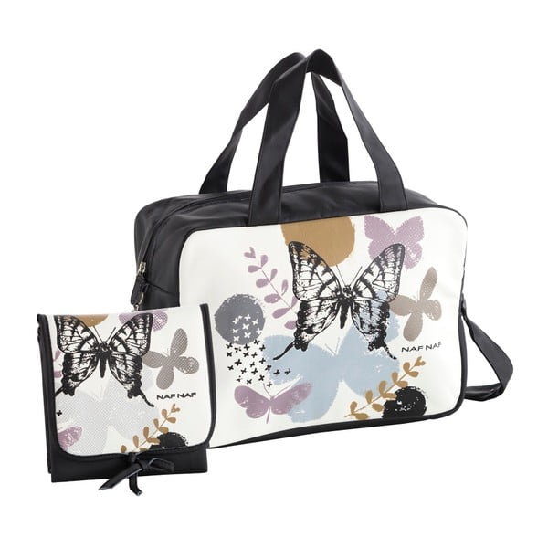 Комплект от черна чанта за количка и подложка за преповиване Butterfly - Naf Naf