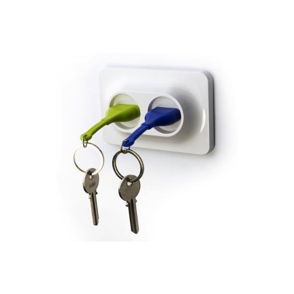 Věšáček na klíče se zelenou a modrou klíčenkou Qualy&CO Double Unplug