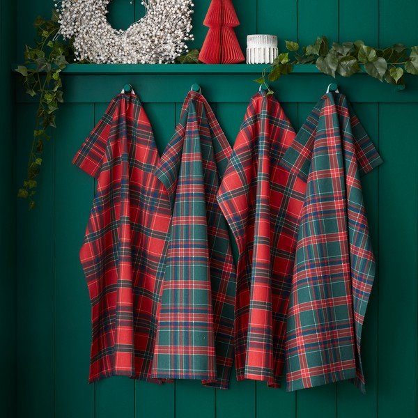 Памучни кърпи за съдове в комплект 4 бр. с коледни мотиви 70x50 cm Christmas Tartan Check – Catherine Lansfield-image-1