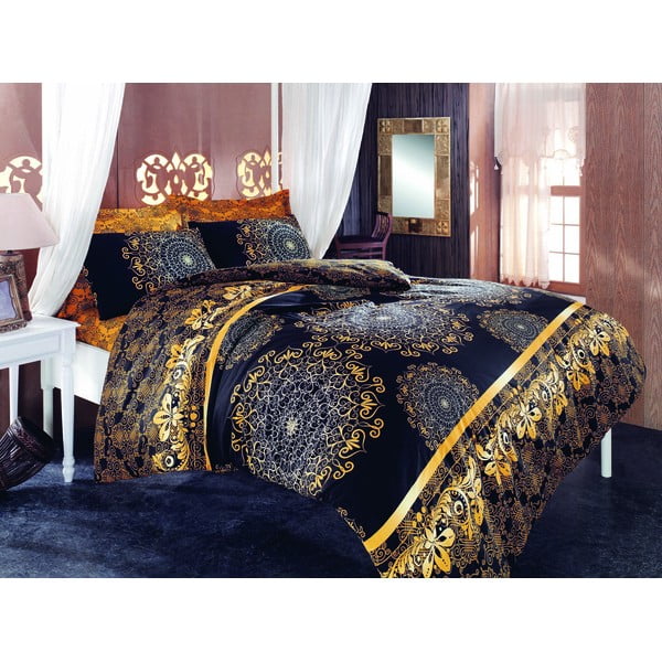 Черно двойно спално бельо с чаршаф Osman, 200 x 220 cm Osmanli - Mijolnir