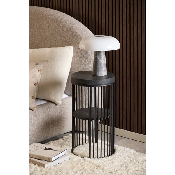 Черно нощно шкафче с плот от имитация на мрамор Strington – Actona-image-1