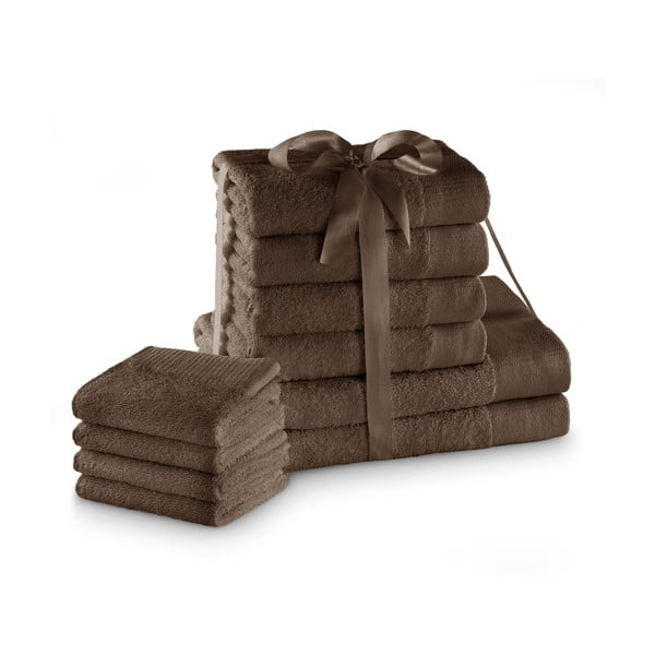 Кафяви памучни хавлии и кърпи за баня в комплект 10 бр. от тери Amari – AmeliaHome