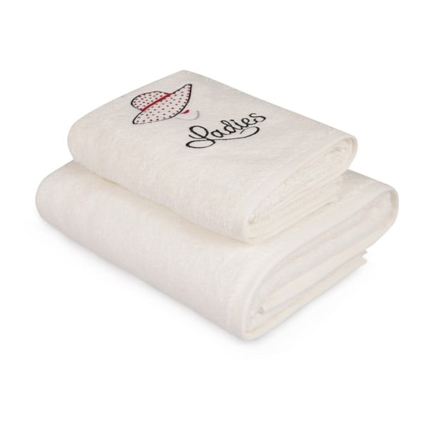 Комплект от бяла кърпа и бяла кърпа за баня с цветни детайли Ladies - Foutastic