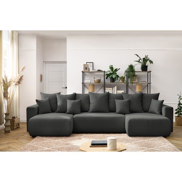Тъмносив U-образен разтегателен диван Envy - Bobochic Paris-image-1