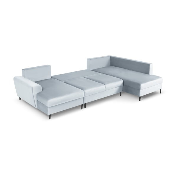 Светлосин кадифен разтегателен ъглов диван с място за съхранение (десен ъгъл/U форма) Kyoto – Cosmopolitan Design-image-2