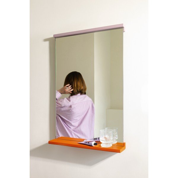 Стенно огледало с рафт масивно дърво 50x75 cm Lun – noo.ma-image-1