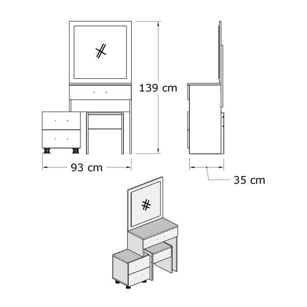 Бяла дървена тоалетка Alacati - Kalune Design-image-2