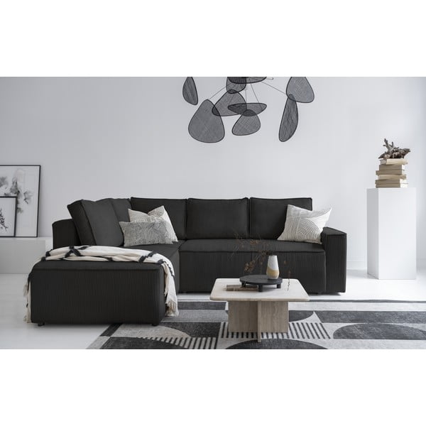 Антрацитен разтегателен ъглов диван от рипсено кадифе (ляв ъгъл) Brave Dave – Miuform-image-4