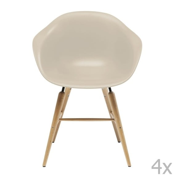 Sada 4 béžových jídelních židlí s podnožím z bukového dřeva Kare Design Forum