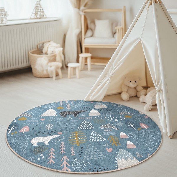 Син детски килим подходящ за пране ø100 cm Forest Land – Mila Home-image-3