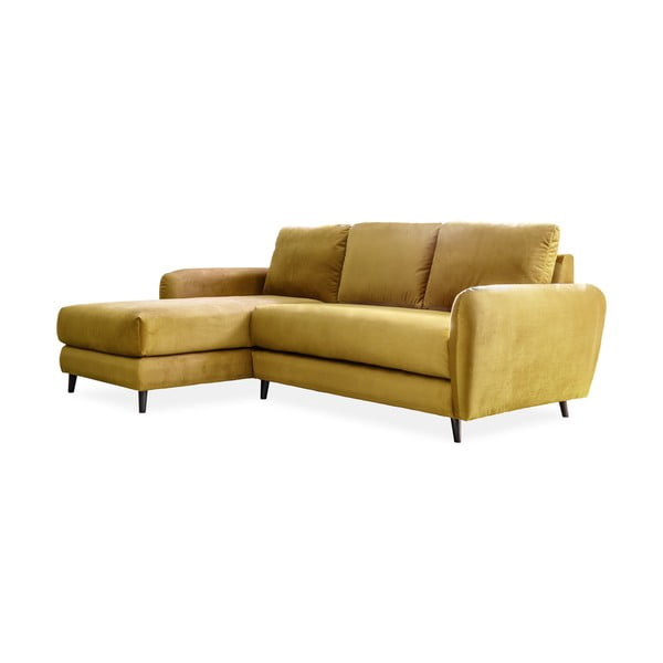 Ъглов диван от жълто кадифе с подложка за крака, ляв ъгъл Cosy Claire - Miuform