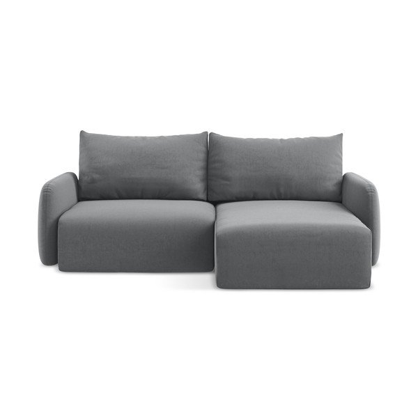 Сив кадифен сгъваем/с място за съхранение ъглов диван (десен ъгъл) Kalena – Makamii