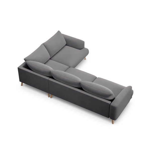 Сив кадифен ъглов диван (десен ъгъл/L форма) Naomi – Micadoni -image-3