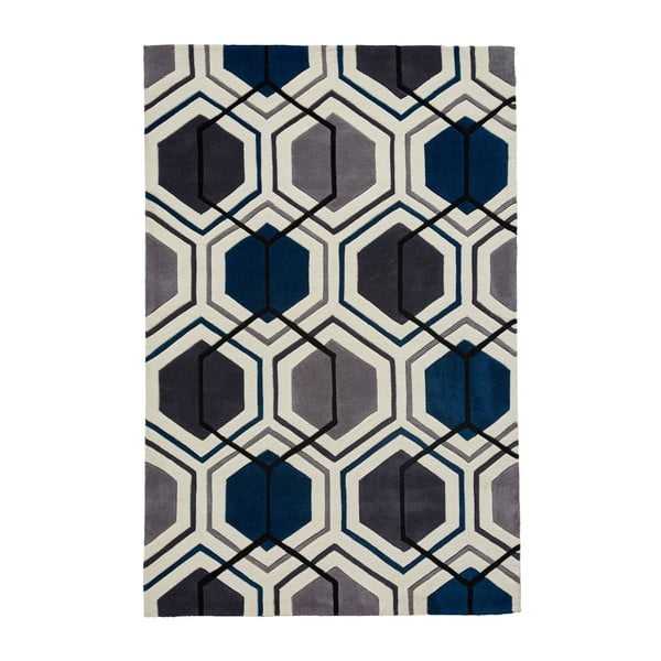 Сив син ръчно тъфтинг килим Hong Kong Hexagon Grey &Navy, 150 x 230 cm - Think Rugs