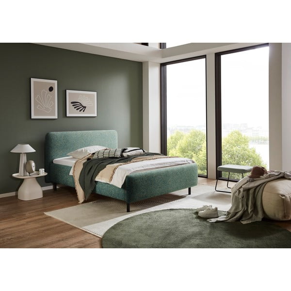 Тъмнозелено двойно легло 160x200 cm тапицирано без ламелно дъно Primo – Meise Möbel-image-1