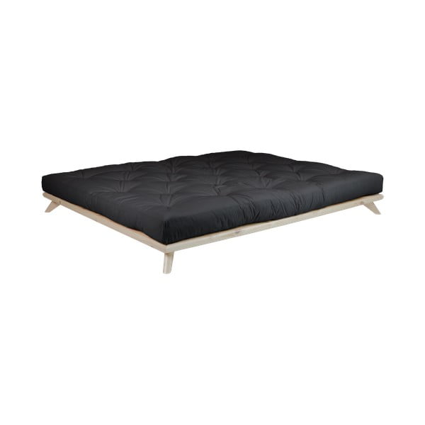Dvoulůžková postel z borovicového dřeva s matrací Karup Design Senza Comfort Mat Natural Clear/Black, 140 x 200 cm