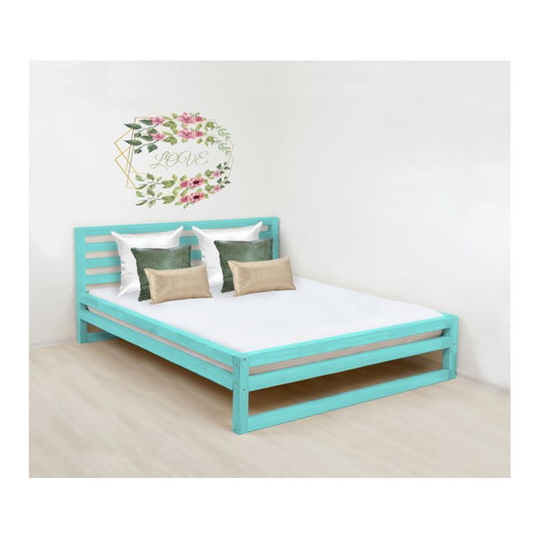Тюркоазено синьо дървено двойно легло DeLuxe, 190 x 180 cm - Benlemi