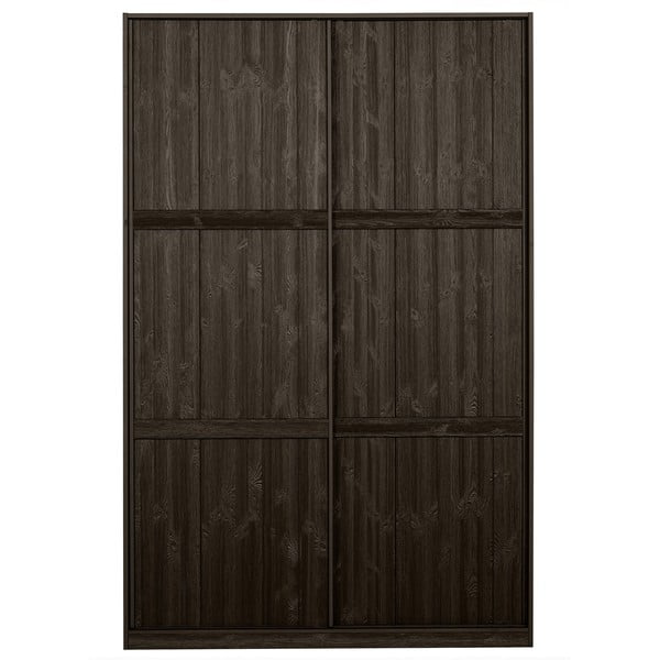 Тъмнокафяв гардероб от борова дървесина с плъзгащи се врати 139x215 cm Katoi - BePureHome