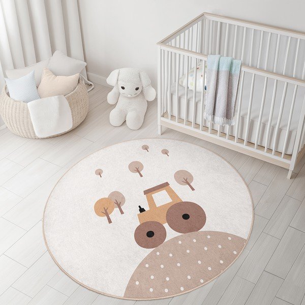 Бежов детски килим подходящ за пране ø120 cm Tractor World – Mila Home-image-2