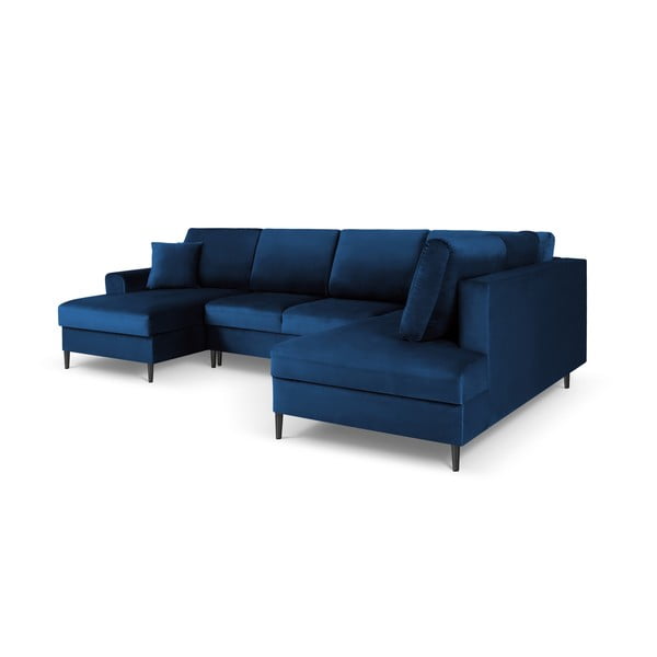 Син кадифен разтегателен ъглов диван с място за съхранение (десен ъгъл/U форма) Kyoto – Cosmopolitan Design-image-3