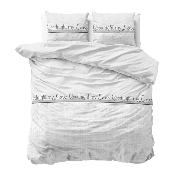 Bílé povlečení z bavlny Sleeptime Goodnight my Love, 200 x 220 cm