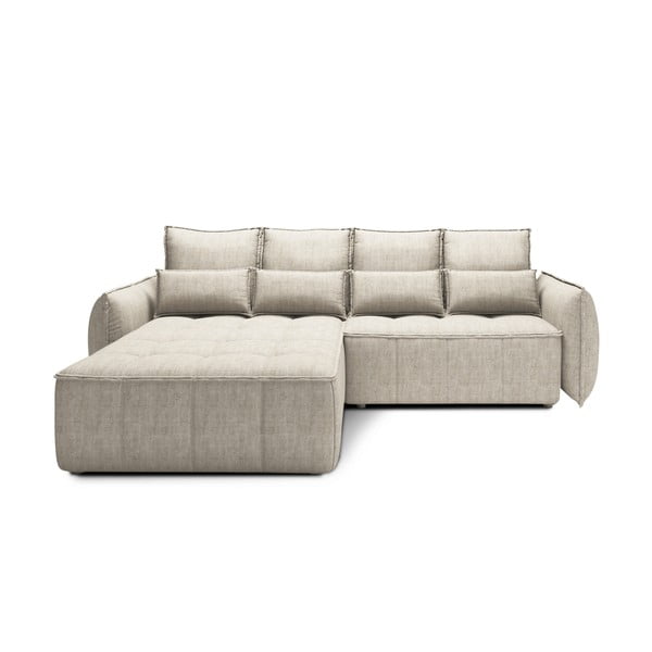 Бежов кадифен разтегателен ъглов диван с място за съхранение (ляв ъгъл) Campo – ELTAP