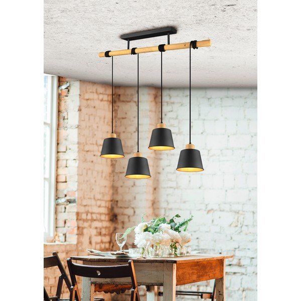 Черно и естествено висящо осветително тяло с метален абажур ø 18 cm Harris – Trio-image-4