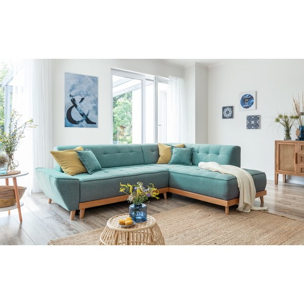 Тюркоаз разтегателен ъглов диван (десен ъгъл) Dazzling Daisy – Miuform-image-3