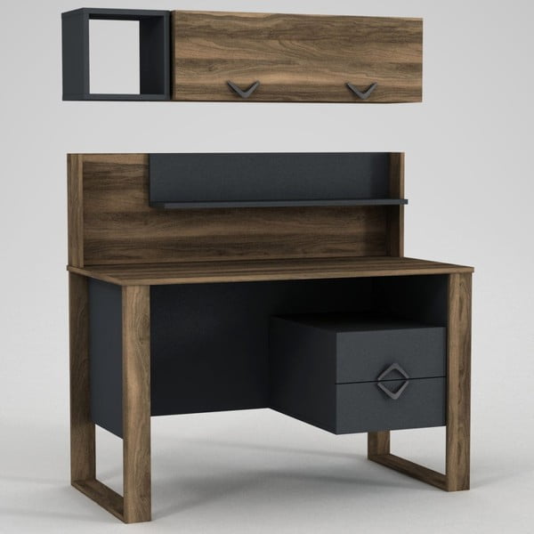 Комплект бюро с чекмеджета и стенен рафт Bumerang - Tera Home