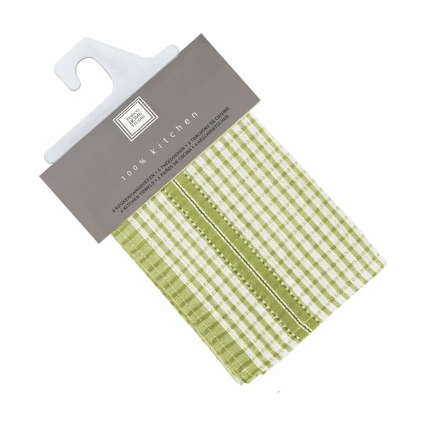 Комплект от 6 зелени памучни кърпи за чай Waffle, 46 x 70 cm - Tiseco Home Studio