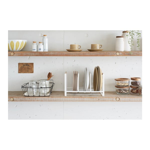 Бяла поставка за чинии с детайли от букова дървесина Tosca - YAMAZAKI-image-2