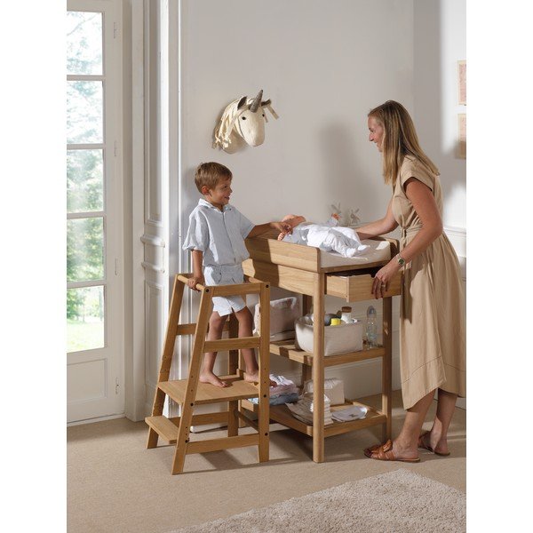 Маса за повиване от масивен дъб с маса за преповиване в естествен цвят Forrest – Vipack-image-3