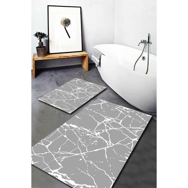 Сиви килими за баня в комплект 2 бр. 60x100 cm Cracks – Mila Home-image-1