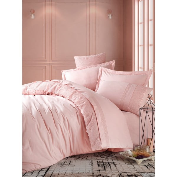 Прахово розово памучно спално бельо с чаршаф Cotton Box , 200 x 220 cm Elba - Mijolnir
