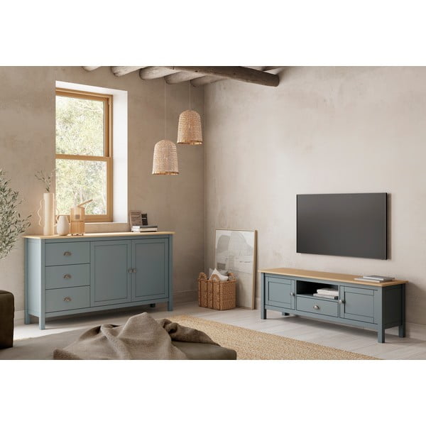 Маса за телевизор сиво-зелена от масивен бор 158x53x40 cm Misti – Marckeric-image-1