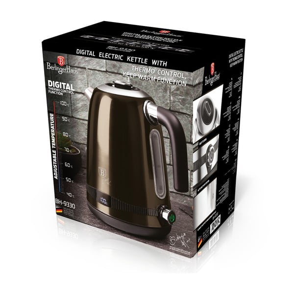 Кафява електрическа кана 1,7 л Shiny Black Collection - BerlingerHaus-image-4