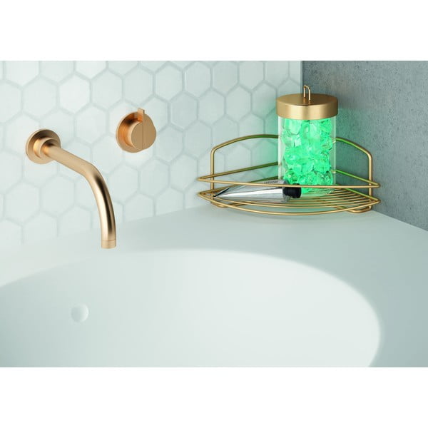 Ъглов стоманен рафт за баня в златисто Onda – Metaltex-image-1