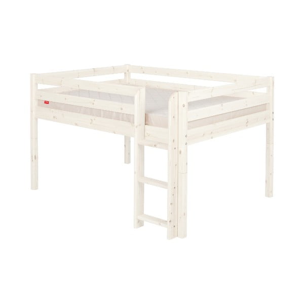 Бяло детско средно високо двойно легло от борова дървесина , 140 x 200 cm Classic - Flexa