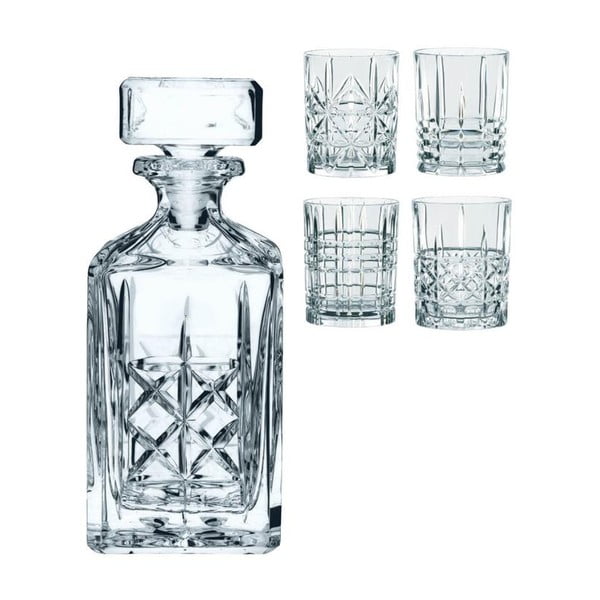Комплект за уиски Highland - декантер и 4 чаши за уиски, изработени от кристално стъкло - Nachtmann