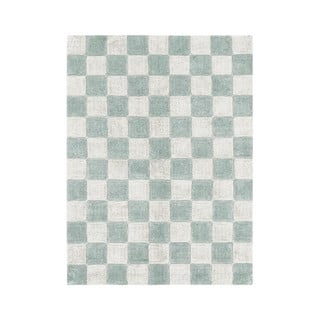 Светлосин и кремав ръчно изработен памучен килим подходящ за пране 120x160 cm Kitchen Tiles Blue Sage – Lorena Canals
