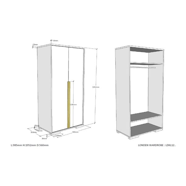 Тъмносив детски гардероб 98x195 cm London – Vipack-image-3