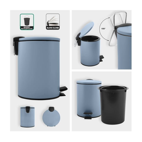 Светлосиньо стоманено кошче за боклук с педал 3 l   Adelar – Spirella-image-2
