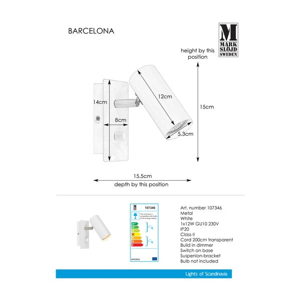 Бяла стенна лампа Barcelona - Markslöjd-image-2
