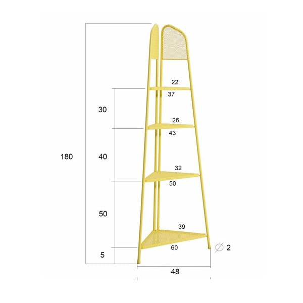 Жълт метален ъглов рафт за балкон ADDU , височина 180 см MWH - Garden Pleasure-image-1